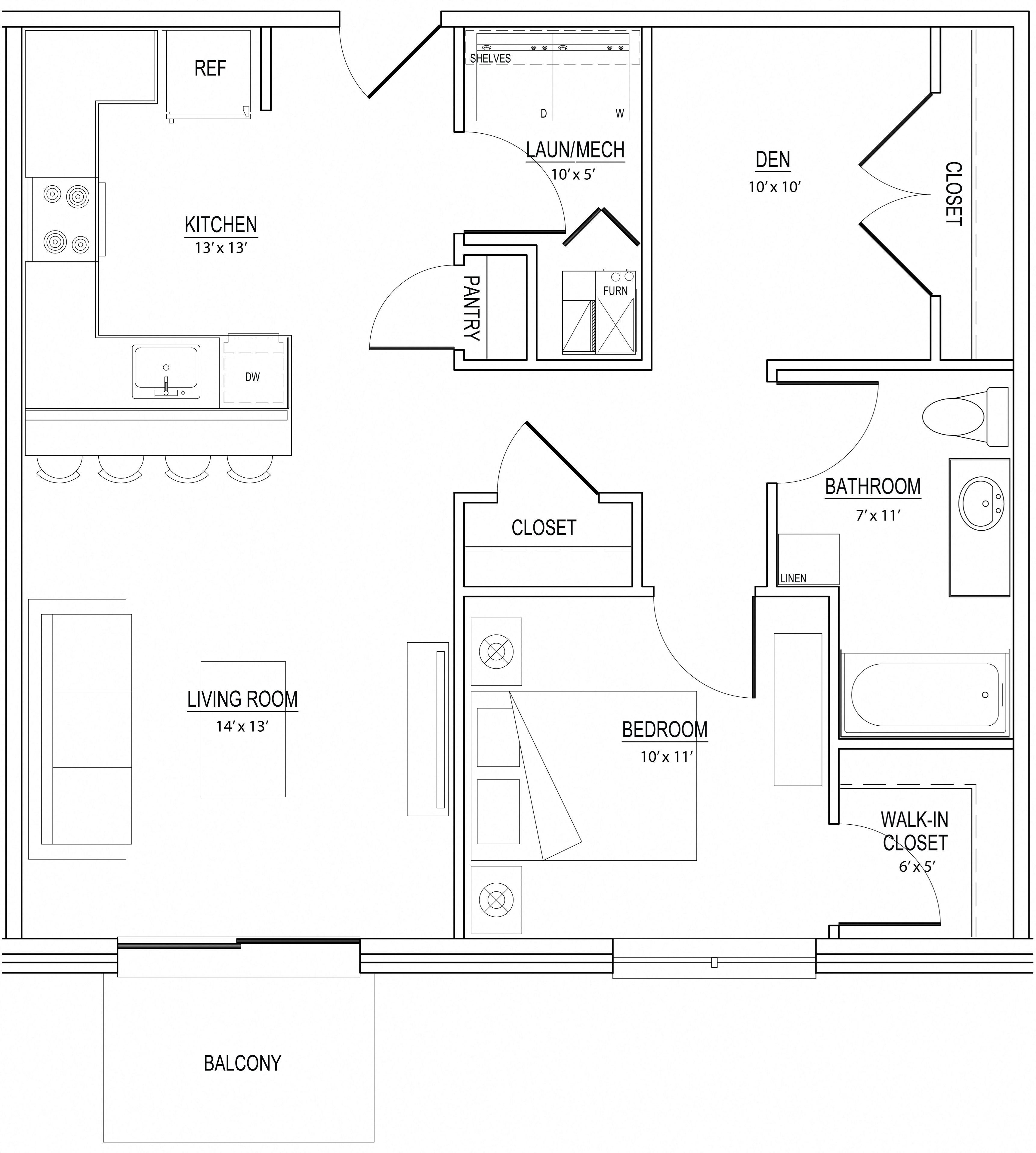Hartman Style D - 1 bed + den apartment floor plan Hartman Style D - 1 bed + den apartment floor plan